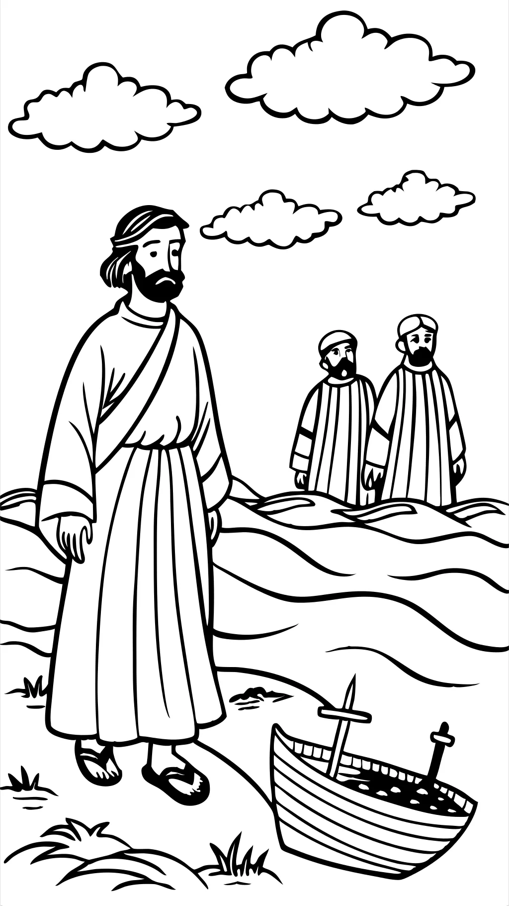 Páginas para colorear de Jesús caminando sobre el agua